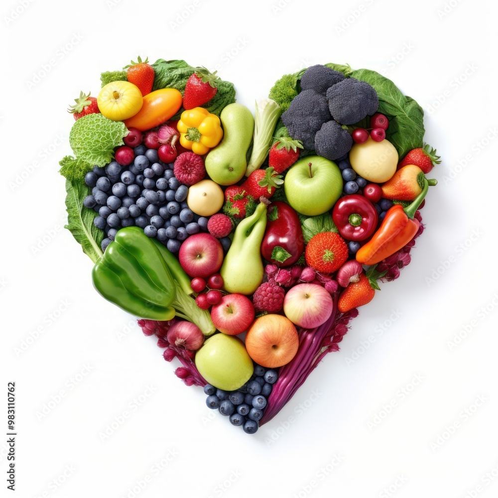 Colorful Fruits and Vegetables in Heart Shape Colorful Fruits and Vegetables in Heart Shape