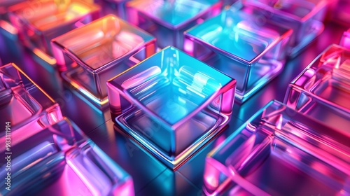 Blurry background showing glowing neon cubes forming a wall