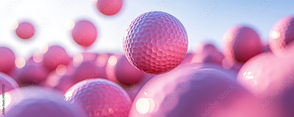 Pink Golf Balls in Mid-Air Against a Clear Blue Sky with a Soft Focus Background Pink Golf Balls in Mid-Air Against a Clear Blue Sky with a Soft Focus Background