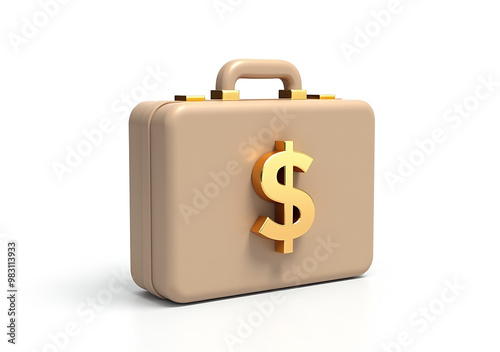 3D Isolated Briefcase and Dollar Sign Vector Illustration | Modern Business Profits & Financial Success Design on Clean White Background