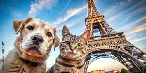 Fototapeta Naklejka Na Ścianę i Meble -  Curious Companions Lab and Tabby Pose in Paris