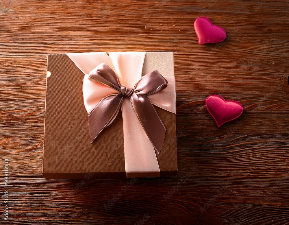 Beautiful romantic gift box on wooden table valentines day concept Beautiful romantic gift box on wooden table valentines day concept