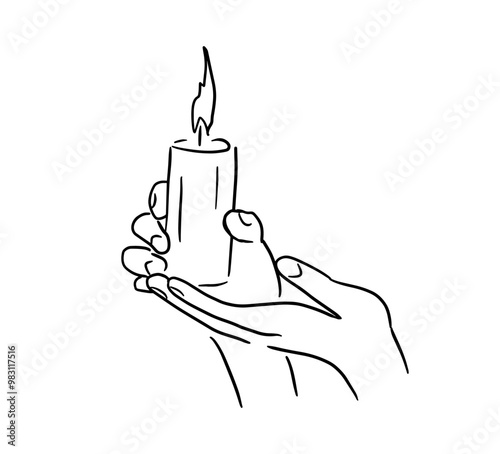 Candle in hands prayer. a religious symbol of faith in God. hand drawn. Not AI, Vector illustration.