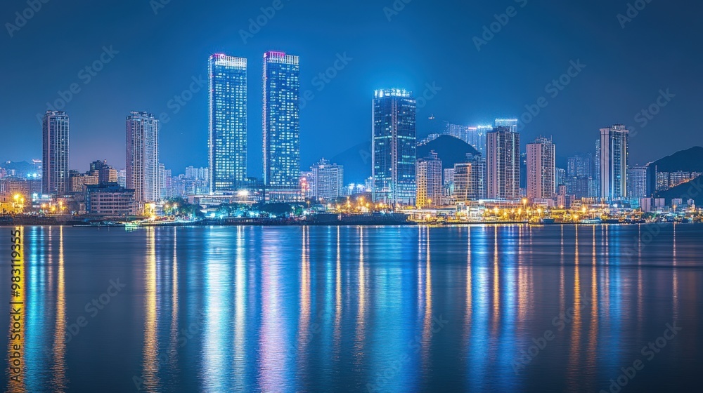 Xiamen Skyline at Night. Cityscape with Skyscrapers and Urban Architecture Xiamen Skyline at Night. Cityscape with Skyscrapers and Urban Architecture