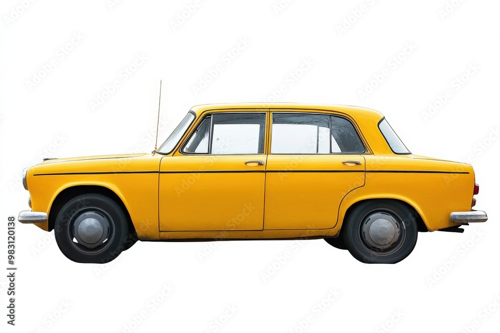 Yellow Car Isolated. Shiny Restoring Alloy Elegance in Traditional Cute Commercial Colours Yellow Car Isolated. Shiny Restoring Alloy Elegance in Traditional Cute Commercial Colours