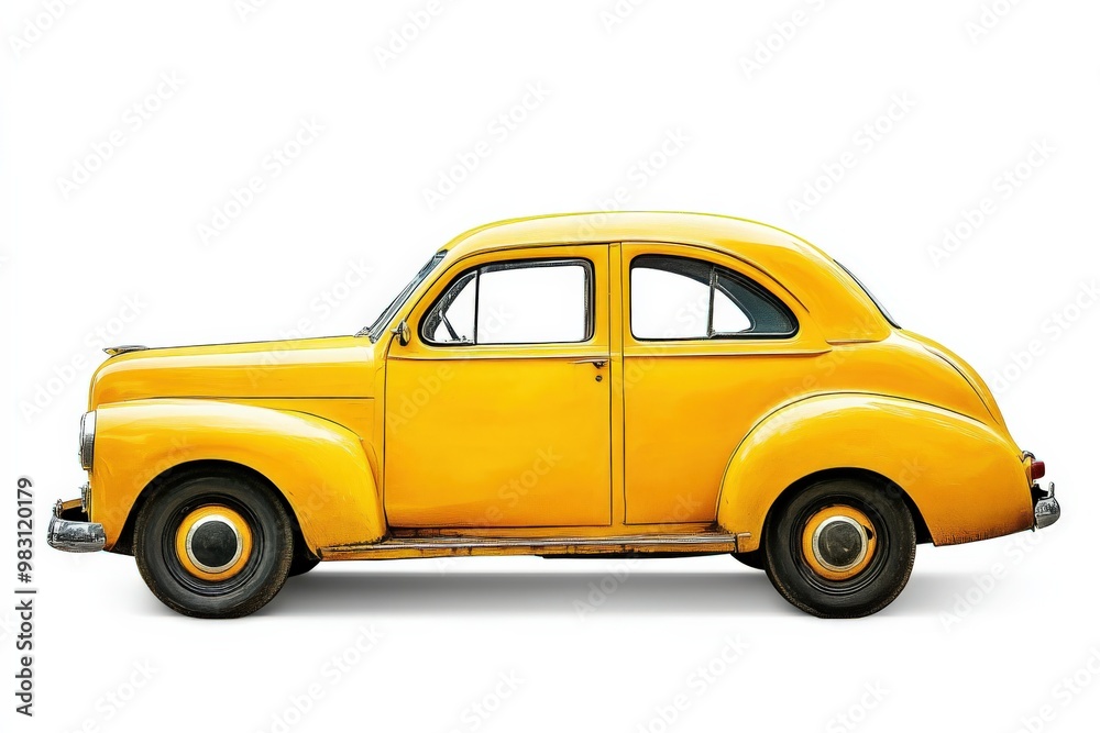 Yellow Car Isolated. Shiny Restoring Alloy Elegance of Traditional Cute Commercial Colours Yellow Car Isolated. Shiny Restoring Alloy Elegance of Traditional Cute Commercial Colours