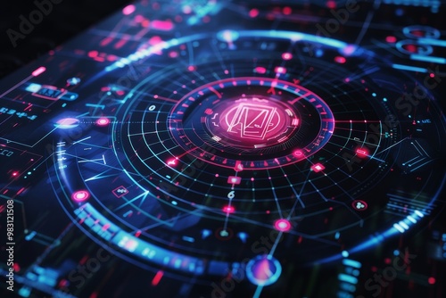 Wallpaper Mural Abstract digital interface with glowing circles and data streams. Futuristic technology concept. Torontodigital.ca