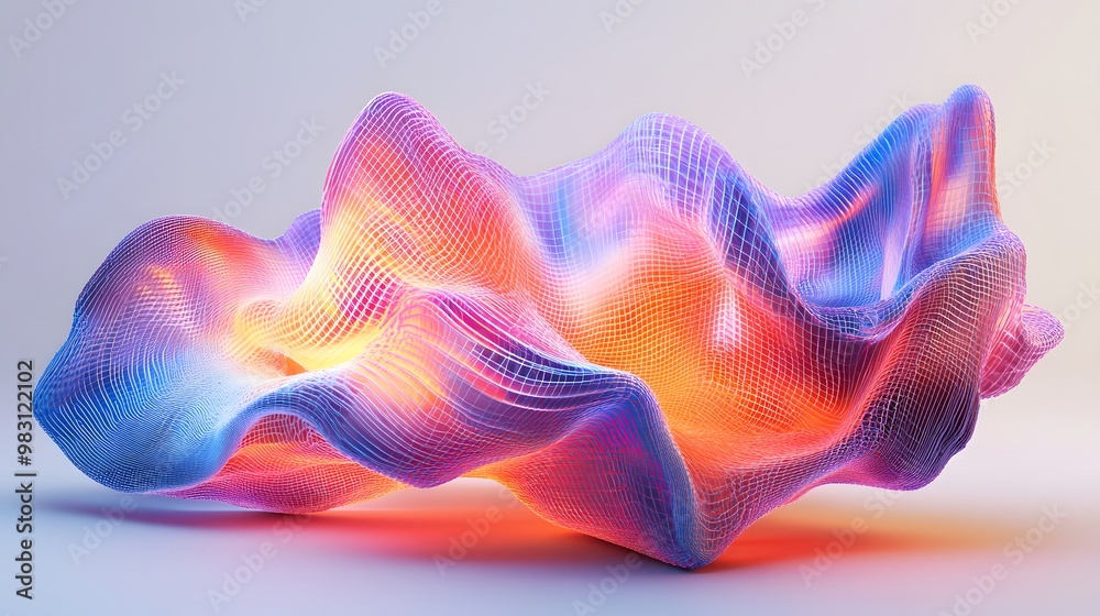 Flowing Object A surreal 3D model with UV maps projected across its surface ...