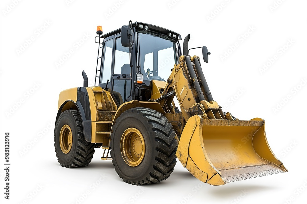 Yellow loader on white background, industrial equipment Yellow loader on white background, industrial equipment