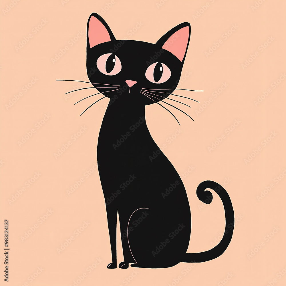 illustration of a black cat set against a solid peach-colored background illustration of a black cat set against a solid peach-colored background