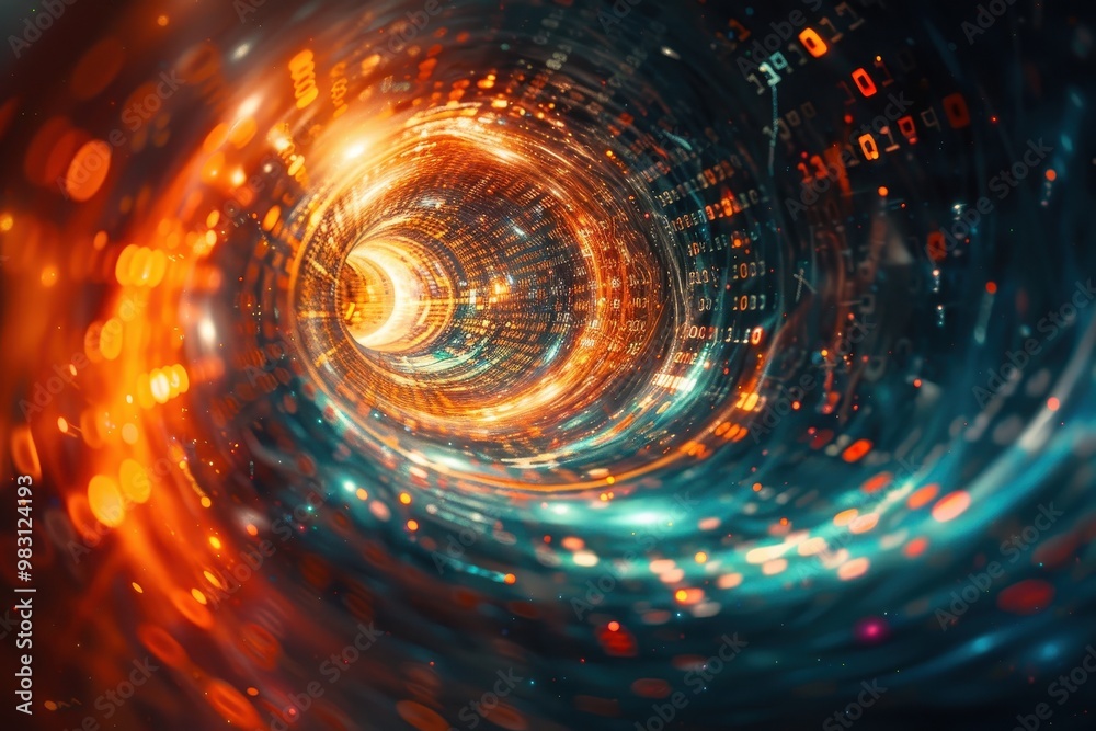 Abstract swirling tunnel of light and color, creating a psychedelic and futuristic visual. Abstract swirling tunnel of light and color, creating a psychedelic and futuristic visual.