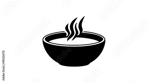 Bowl of hot soup with steam rising, liquid slightly disturbed, food vector graphic