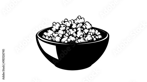 Bowl filled with kettle corn, with individual kernels showing an even coating, food illustration vector