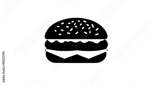 Bun with patty and fillings, placed horizontally on a flat background, food illustration vector