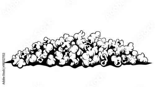 Buttered popcorn arranged on a plain surface, with individual kernels easily visible, food illustration vector