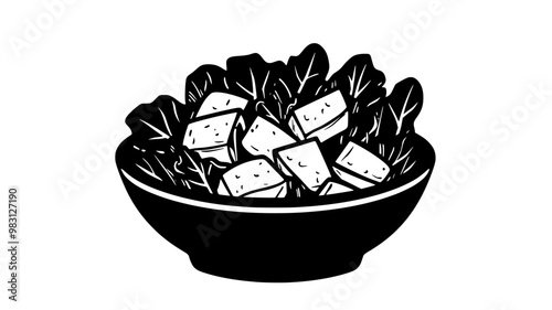 Caesar salad assembled with romaine lettuce, croutons, parmesan cheese, and Caesar dressing in a bowl, food vector graphic