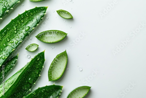 Wallpaper Mural Aerial view of newly cut aloe vera foliage embellished with water droplets, set on a light background Torontodigital.ca