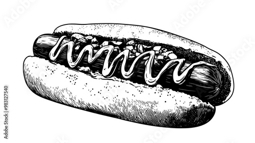 Close-up of a gourmet hot dog with upscale toppings, food vector illustration