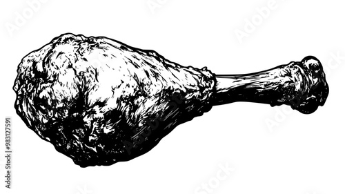 Close-up of a fried chicken drumstick, showing the crispy exterior, food illustration vector
