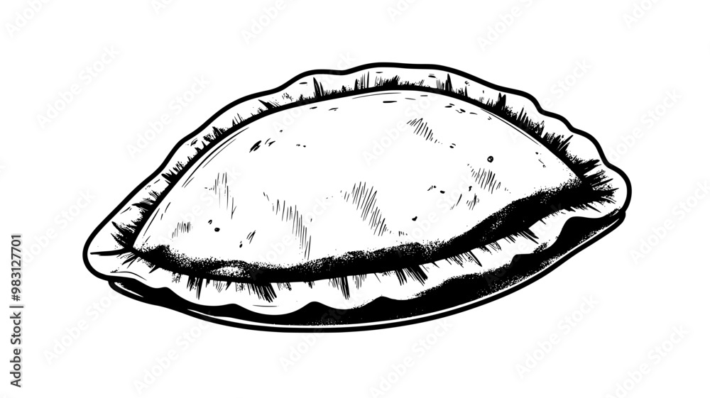 Close-up of a vegetarian empanada with some filling visible, food illustration vector Close-up of a vegetarian empanada with some filling visible, food illustration vector