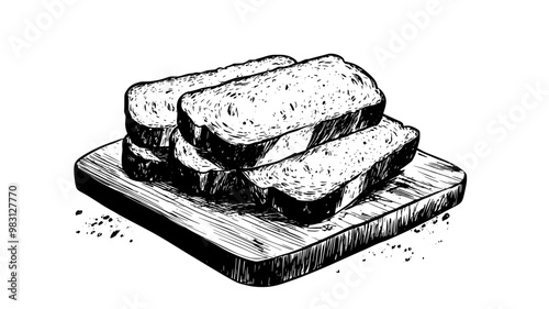 Close-up of ciabatta bread slices stacked on a cutting board with crumbs, food vector illustration