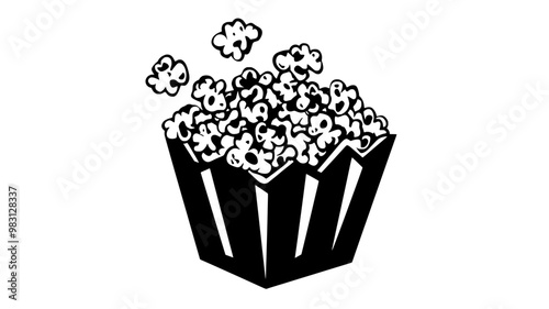 Container filled with caramel corn, with coated kernels spilling over, food illustration vector