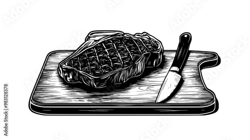 Close-up of a steak being flipped on a grill, food illustration vector
