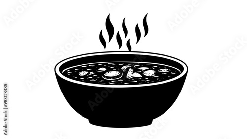 Deep bowl of steaming soup with slightly disturbed surface, food vector illustration