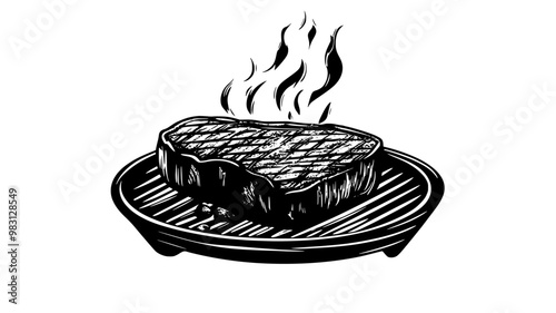 Filet mignon resting on a grill with coals glowing underneath, food vector graphic