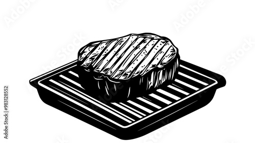 Filet mignon steak on a grill with visible sear marks, food illustration vector
