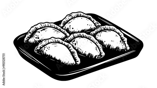 Four chicken empanadas neatly arranged on a serving tray, food illustration vector