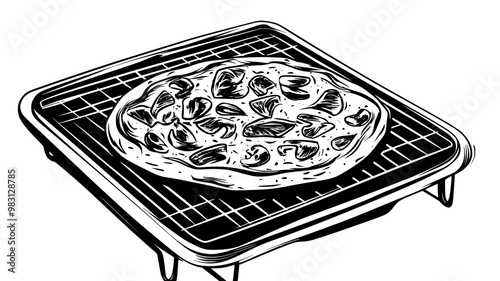 Gluten-free pizza crust cooling on a wire rack after baking, food vector illustration