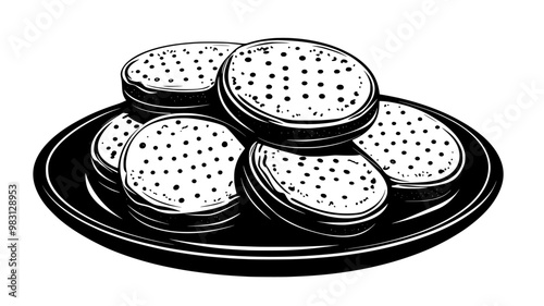 Group of shortbread cookies neatly arranged on a flat serving dish, food illustration vector