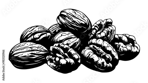 Handful of walnuts arranged in a slightly overlapping pattern, food illustration vector