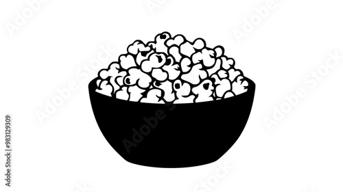 Large bowl of flavored popcorn with kernels overflowing, food illustration vector