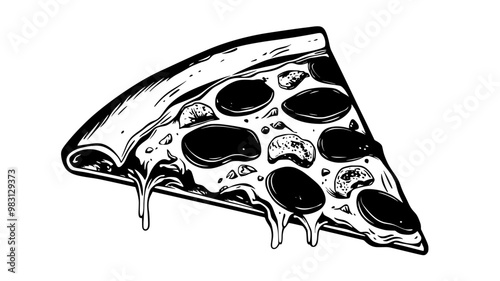 Meat lovers pizza slice with various meats on a flat surface, food illustration vector