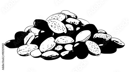 Mixture of assorted nuts and seeds in a small pile on a flat surface, food vector graphic