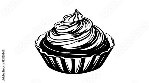 Pastry shell filled with rich filling, topped with a spiral of whipped topping, food vector graphic