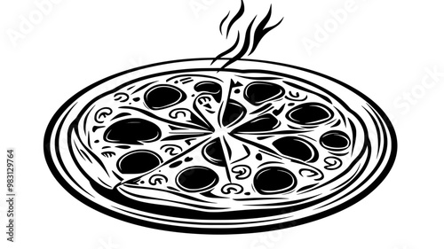 Pepperoni pizza fresh out of the oven with steam rising, food illustration vector