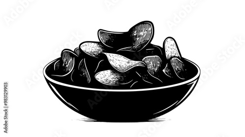 Potato chips arranged in a deep bowl with visible texture, placed on a plain surface, food vector graphic