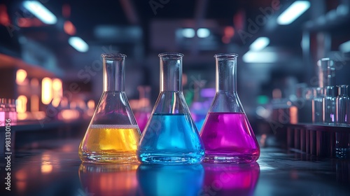 Chemical Lab with Glassware and Colorful Reactions Taking Place neon color picture