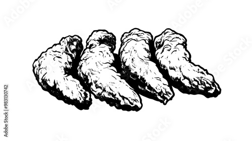Fried chicken tenders arranged in a fan shape on a flat surface, food vector graphic