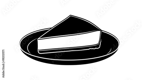 Slice of cheesecake with thick filling on a round plate, food vector graphic