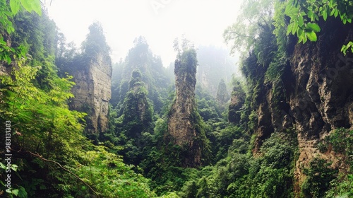 Mystical Mountain Peaks Emerge from Mist photo