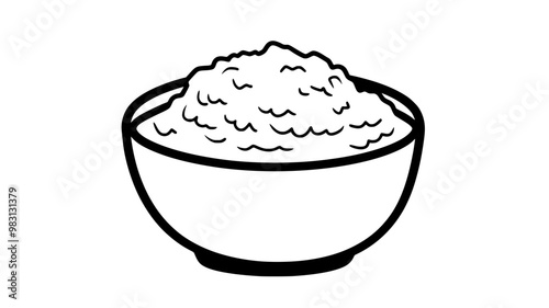 Small portion of rice pudding in a simple dish, side view, food vector graphic