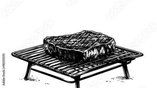 Steak being basted on a barbecue grill, food vector graphic