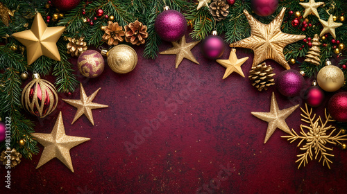 Festive Christmas background with ornaments and decorations for text placement