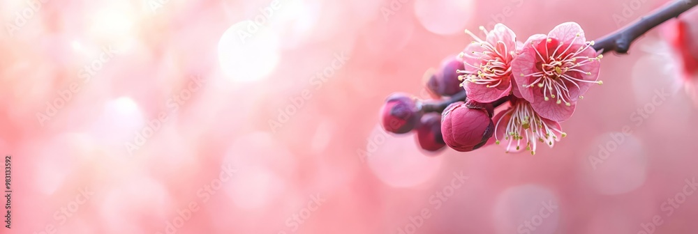 Fototapeta premium A tight shot of a bloom on a branch with a softly blurred background of luminescent light