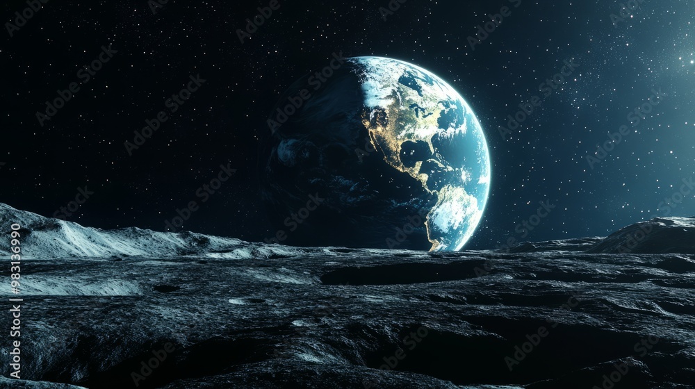Beautiful Earth View from the Moon's Surface Beautiful Earth View from the Moon's Surface