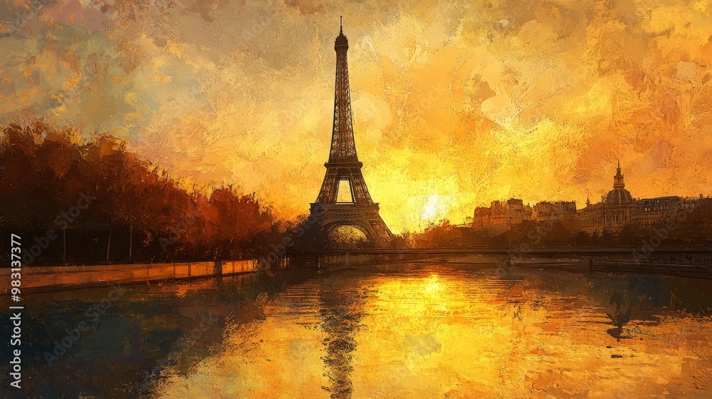 Fototapeta premium Sunset Reflection of the Eiffel Tower in Paris